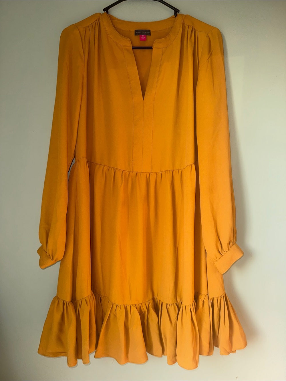 Vince Camuto Golden Mustard Long Sleeve Ruffle Hem Dress - Size XS
